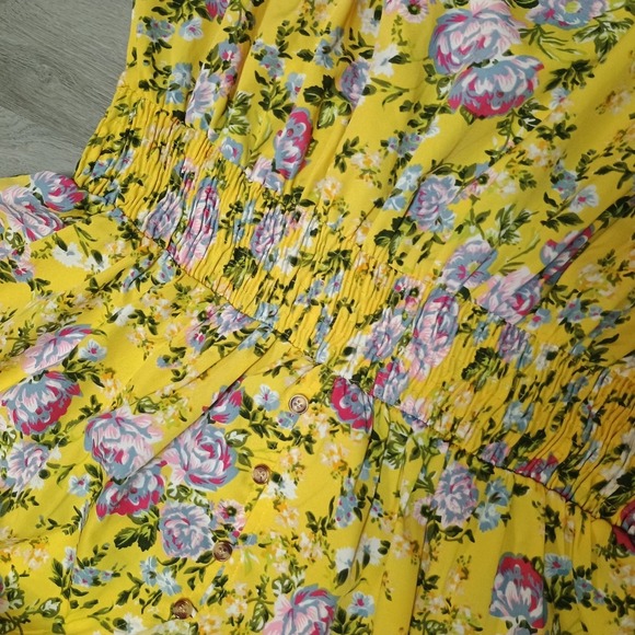 Mph Collection Women's Yellow Floral Cinch Elastic Waist Size 1x Comfy Flowy - Picture 3 of 7